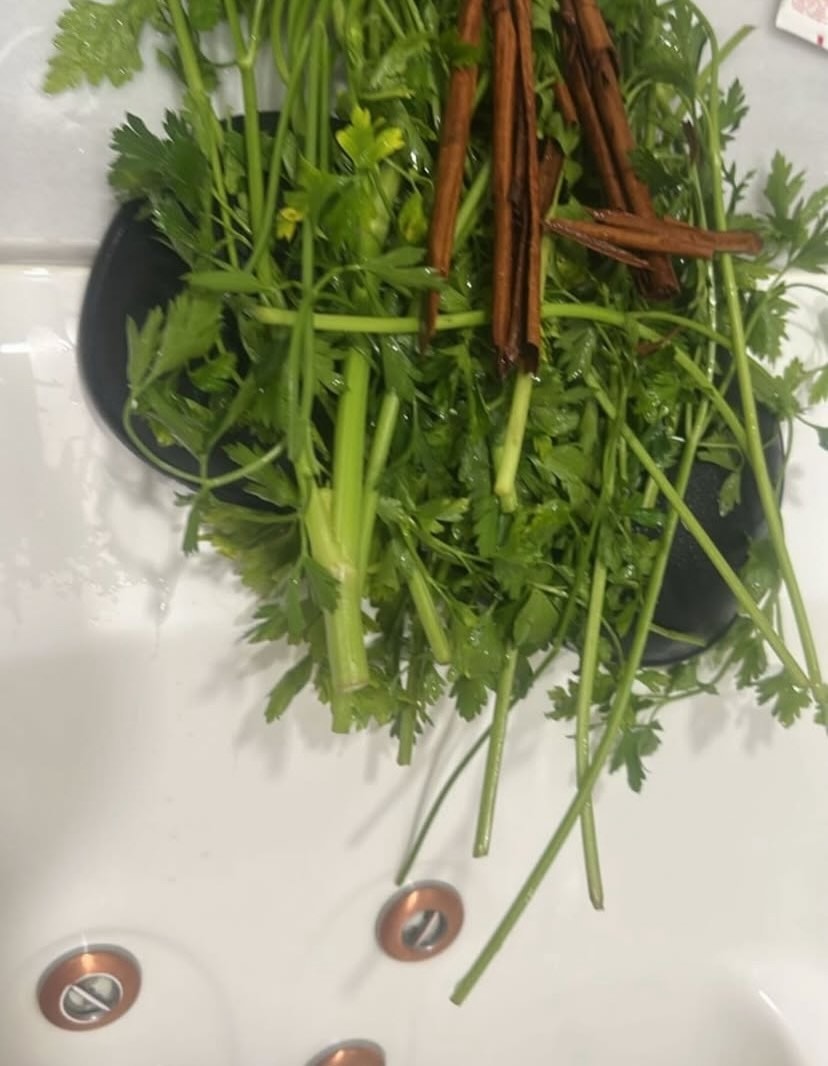 Hierbas frescas y canela para el baño espiritual